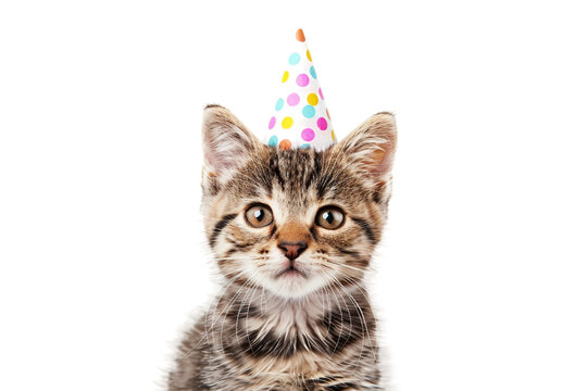 Cat with Party Hat isolated on transparent background,