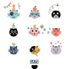 Cute cats. Set. Funny animals.Vector illustration. - 759692565