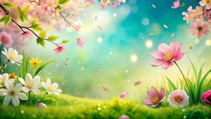 Obraz na płótnie Canvas spring background with Grass and Flowers