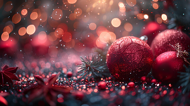 An abstract image of Christmas, a bokeh with a shiny background and a Christmas tree toy