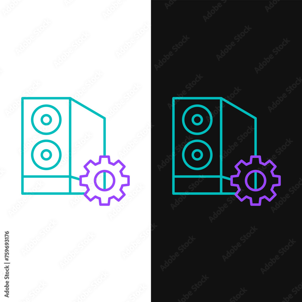 Poster line case of computer setting icon isolated on white and black background. computer server. workstat