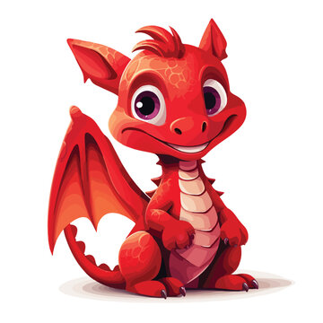 Cute cartoon red dragon. Vector illustration