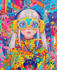 Manga Girl Portrait Psychedelic Colorful Pop-art Concept Drawing image HD Print Neo Art V7 40