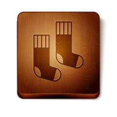 Brown Socks icon isolated on white background. Wooden square button. Vector