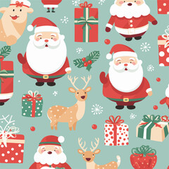 Cute Christmas holidays cartoon seamless pattern