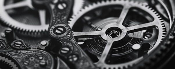 close up view of monochrome macro detailed watch movement