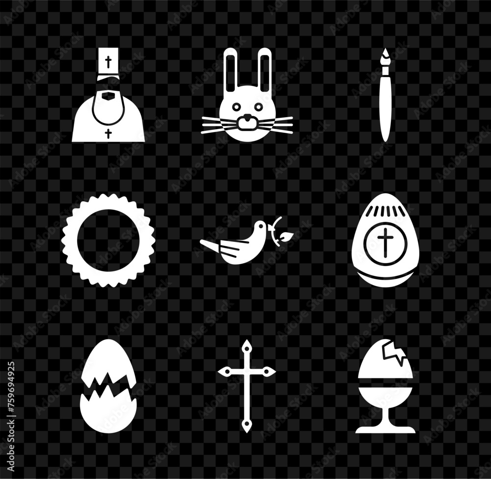 Canvas Prints set priest, easter rabbit, paint brush, broken egg, christian cross, chicken on stand, sun and peace