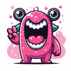 Fotobehang Free vector cheerful alien monster cartoon character with open mouth © MdAbdullah