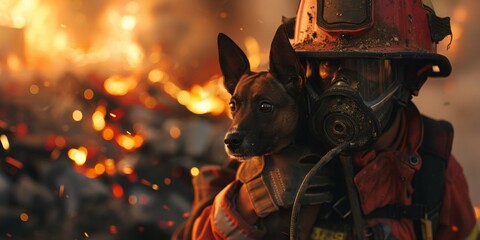 fireman saves a dog from fire Generative AI