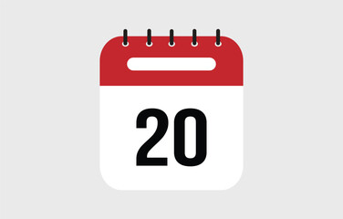 Fototapeta premium Vector illustration of red calendar icon marked on day 20.