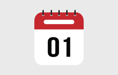 Vector illustration of red calendar icon marked on day 01.