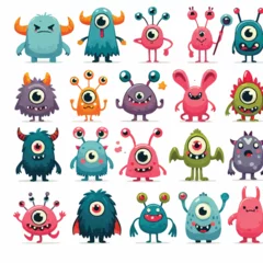 Lichtdoorlatende gordijnen Monster Free vector cheerful alien monster cartoon character with open mouth