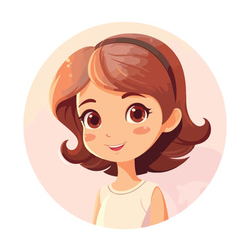 Cute little girl avatar. Round profile picture flat