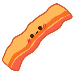 Isolated cute fried beef bacon breakfast food  with a happy smile in transparent background.