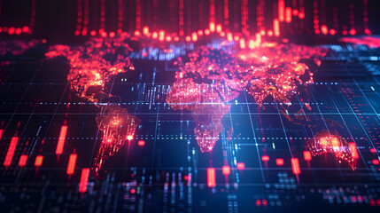 Finance, global financial markets concept. World map at stock market charts and forex data