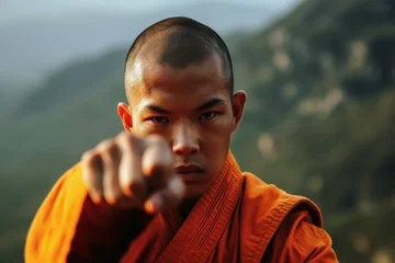 Foto op Canvas A fighting monk at his excersises. © Michael