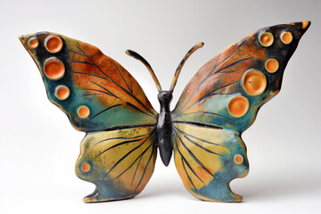 Carved Sculpture of a Butterfly, in Orange and Green