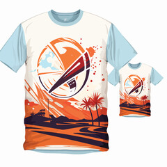 Design t-shirt with tag kitesurf. Kite surfing school