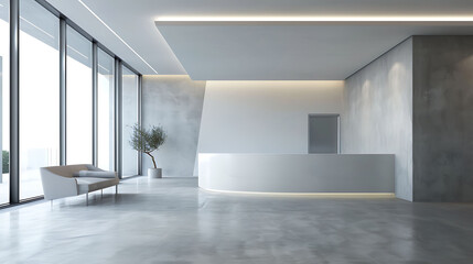 Modern Architecture Firm with Sleek reception area with architectural elements and a minimalist reception desk.
