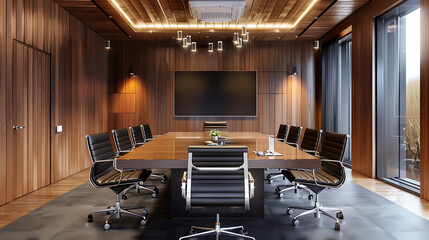Modern Chamber of a Lawyer with Conference room with a large, modern table, comfortable chairs, and multimedia presentation capabilities.