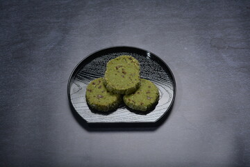 baked luxury matcha green tea with mixed nuts chocolate chip sugar diamond sables round cookies and...