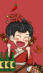 Original hand drawn cartoon delicious barbecue illustration poster material
