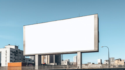 Fototapeta premium Large blank billboard mock up against a clear sky in an urban setting