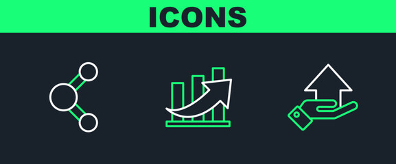 Set line Money on hand, Share and Financial growth coin icon. Vector
