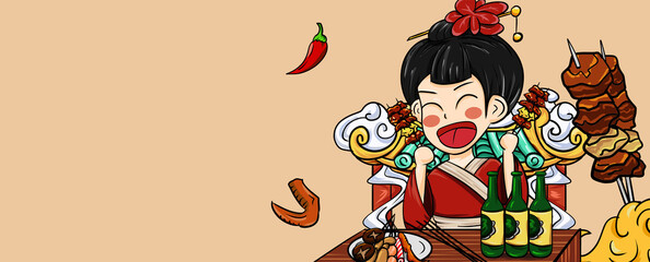 Original hand drawn cartoon delicious barbecue illustration poster material
