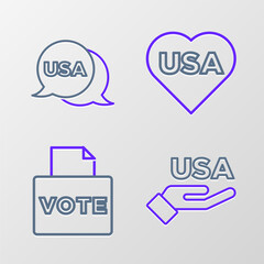 Set line USA Independence day, Vote box, and icon. Vector