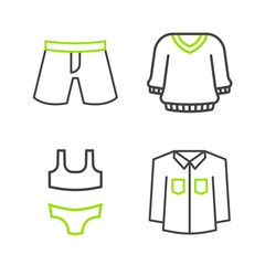 Set line Shirt, Swimsuit, Sweater and Short or pants icon. Vector