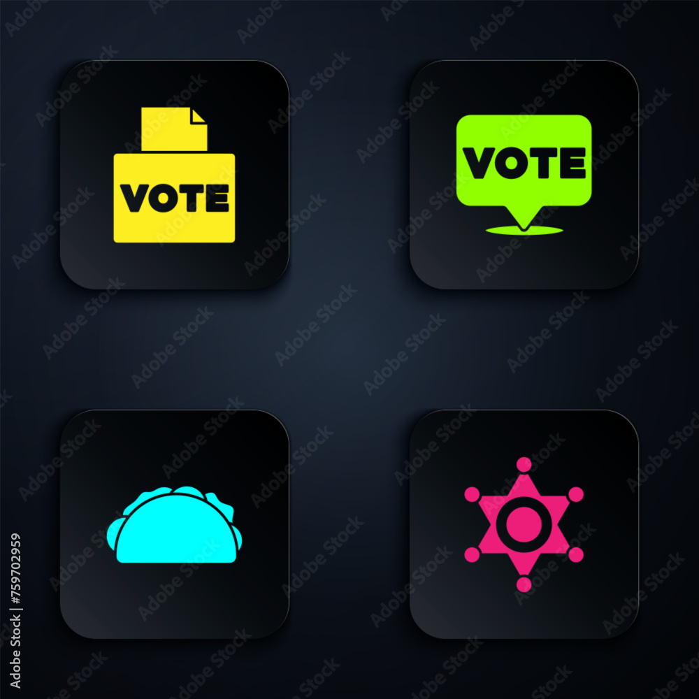 Canvas Prints set hexagram sheriff, vote box, taco with tortilla and . black square button. vector