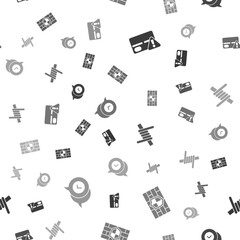 Set Credit card, Shield with brick wall, Barbed wire and Check mark in speech bubble on seamless pattern. Vector