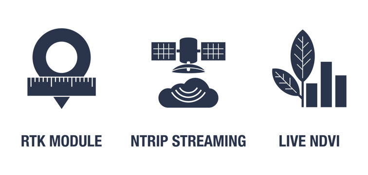 Agricultural UAV modules monochrome icons set