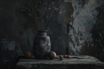 Dark minimal nature scene in boho style