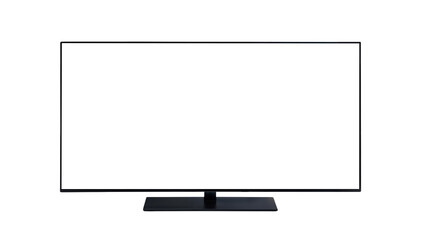 Modern large flat screen mockup png, sleek black tv isolated on all white or transparent background, hd cutout