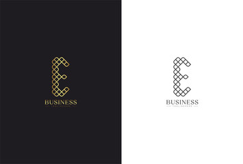 Letter E calligraphy line art shape logo design