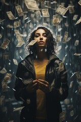 young girl under the rain of money Generative AI