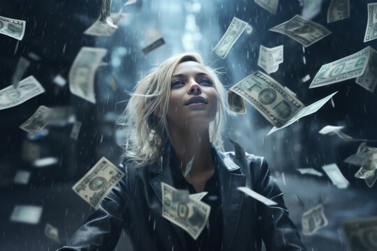 young girl under the rain of money Generative AI