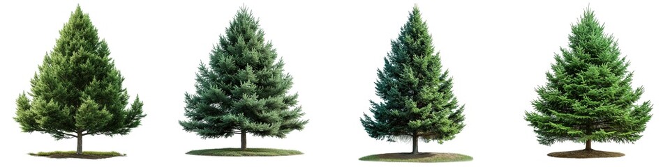 Set of evergreen trees isolated on transparent background