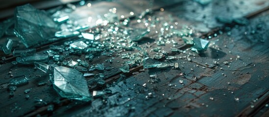 Shattered Glass Fragments on Floor