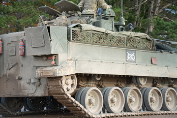 Fototapeta na wymiar close-up of a British army Warrior FV510 Infantry Fighting Vehicle in action on a military exercise