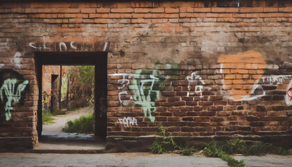 Fototapeta premium Old wall painted graffiti drawing aerosol paints. City graffiti backdrop, street art background