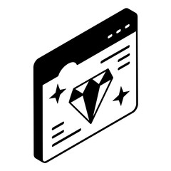 Premium Website isometric concept, Clean Code Fast Loading, bookmark and diamond vector outline icon, Webdesign and Development symbol, user interface or graphic sign, website engineering illustration