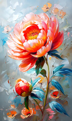 Colorful peony flowers on a white background. Digital painting.