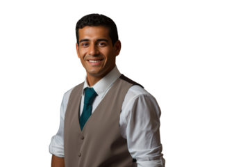 Confident businessman in a suit Stand smiling and look professional. Isolated on a transparent background.