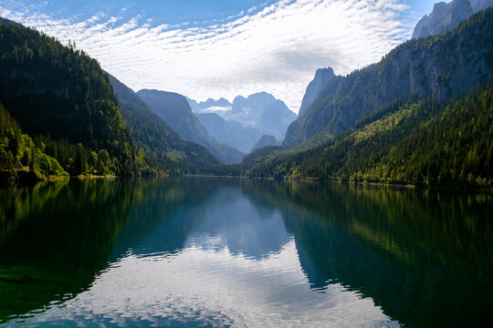 Lake Gosausee in the Salzkammergut, Austria.View of the Dachstein. Tourism in Europe.