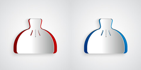 Paper cut Dumpling icon isolated on grey background. Traditional chinese dish. Paper art style. Vector