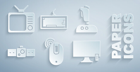Set Wireless computer mouse, Joystick for arcade machine, Smartwatch, Tv, Keyboard and Retro tv icon. Vector © Vadim