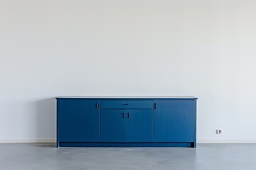 empty blue sideboard , interior design , empty white wall